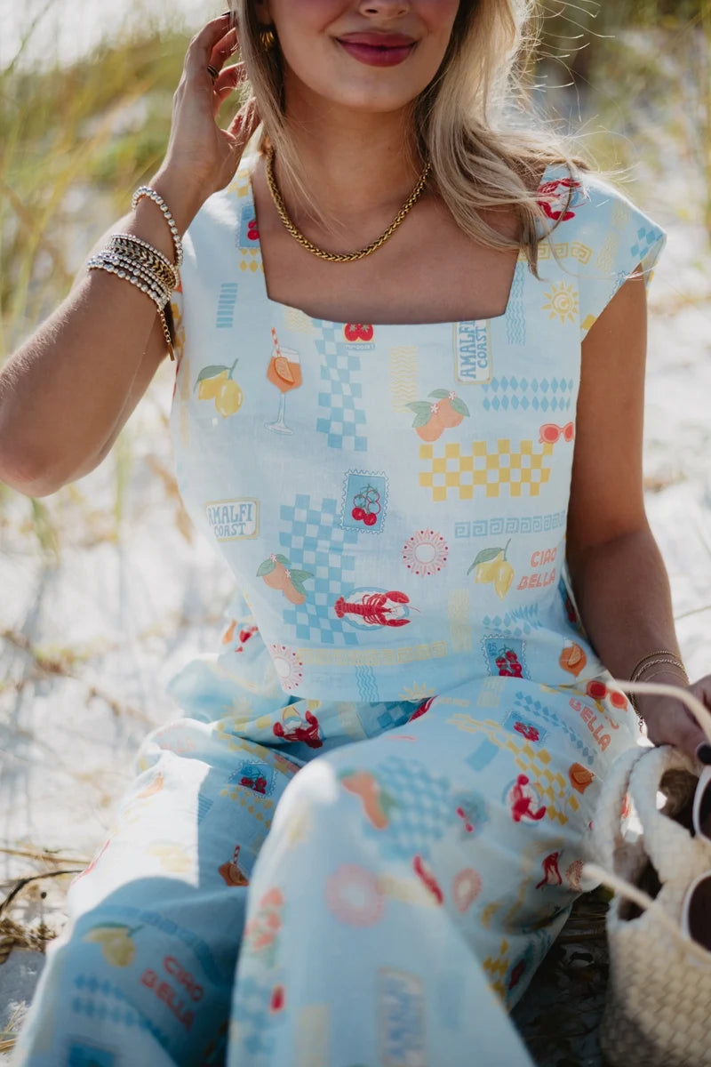 Italian Summer Light Blue Wholesale 2 Piece Pant Set
