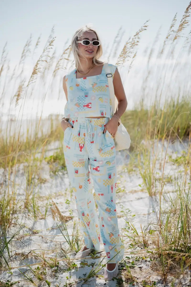 Italian Summer Light Blue Wholesale 2 Piece Pant Set