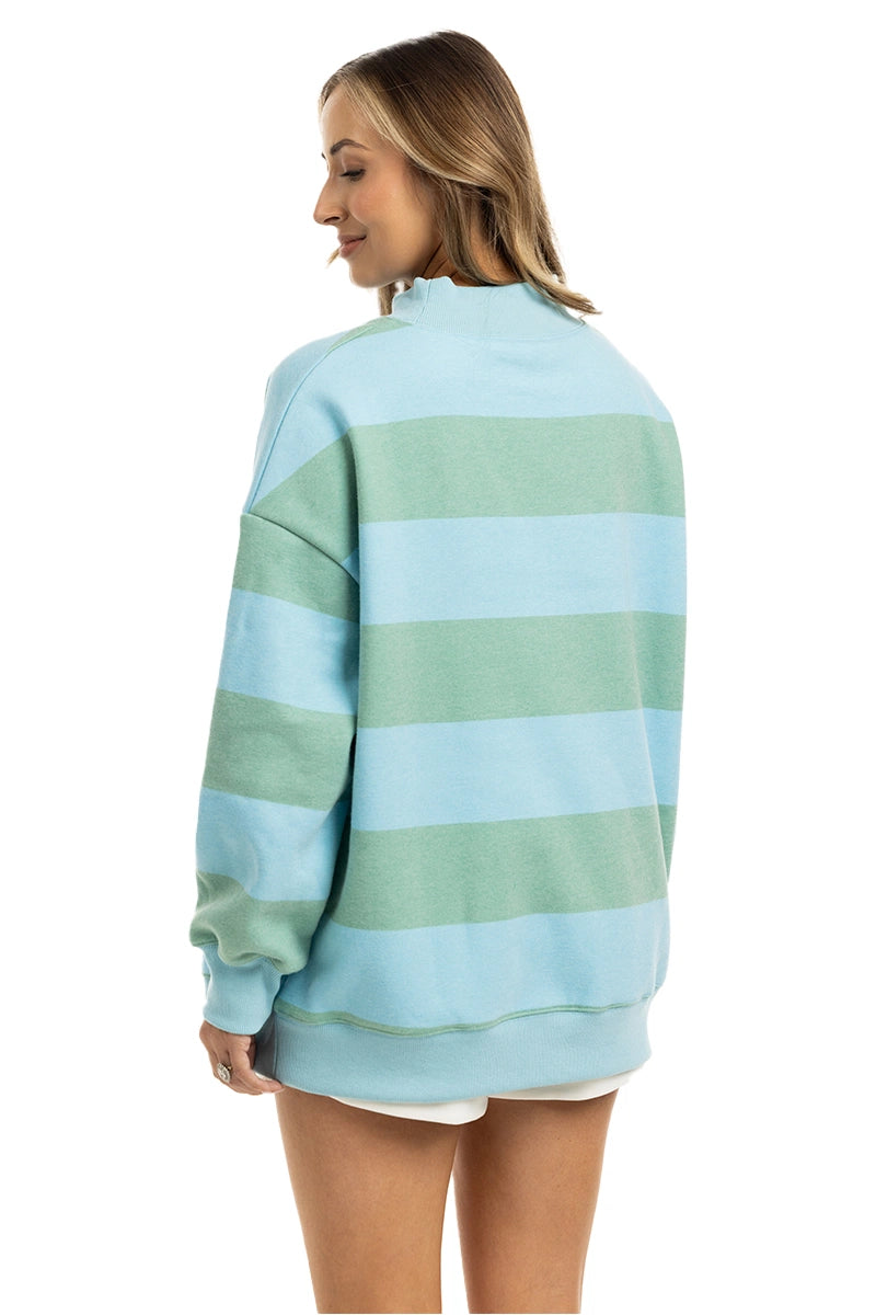 Aqua and Green Striped Wholesale Mockneck Pullover