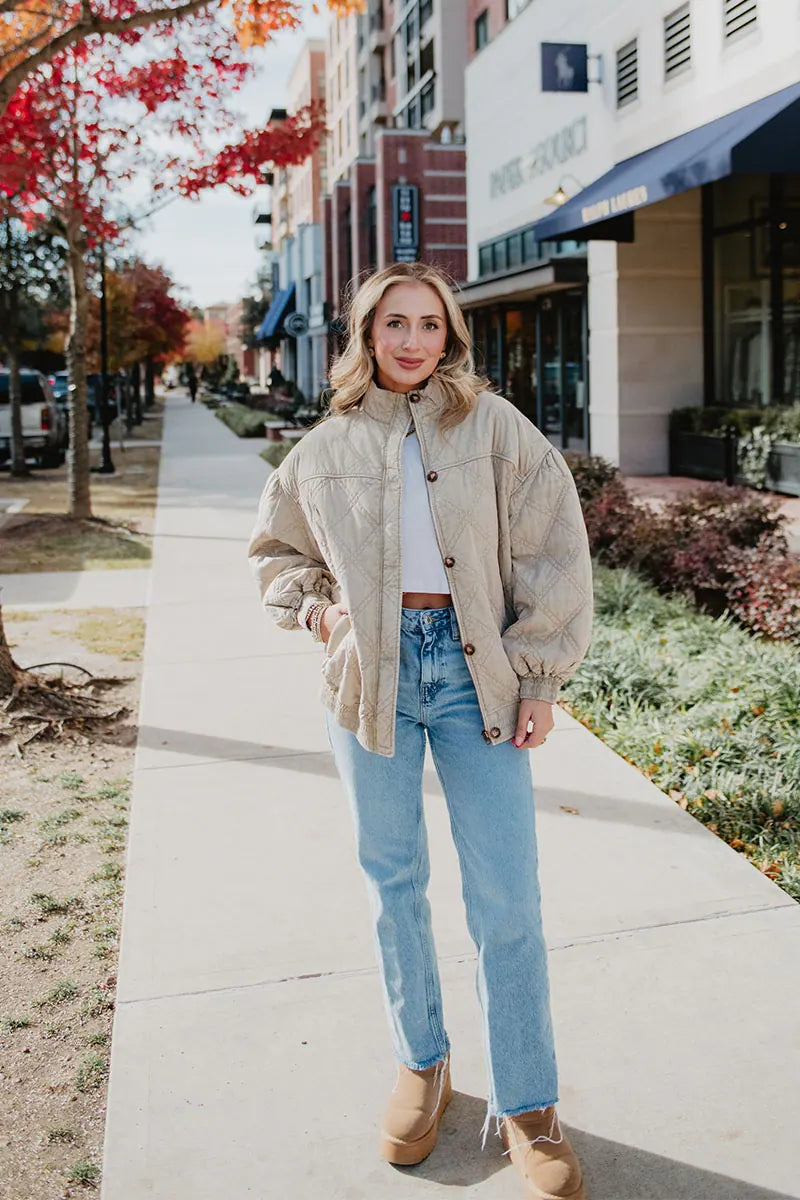Beige Luxe Garment Washed Oversized Jacket