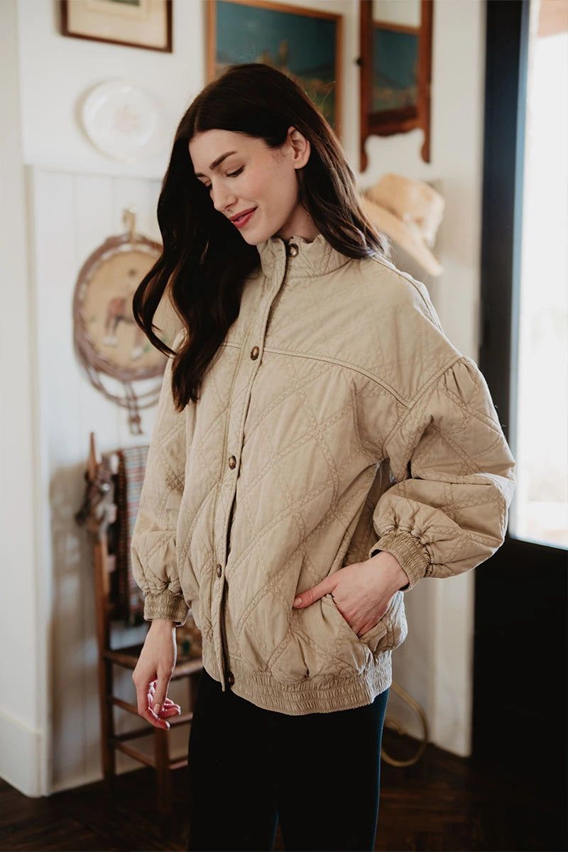 Beige Luxe Garment Washed Oversized Jacket