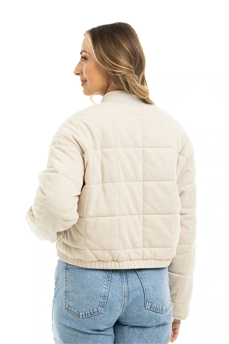 Beige Cropped Wholesale Quilted Bomber Jacket