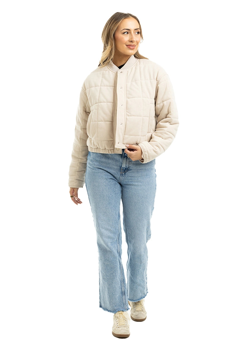 Beige Cropped Wholesale Quilted Bomber Jacket