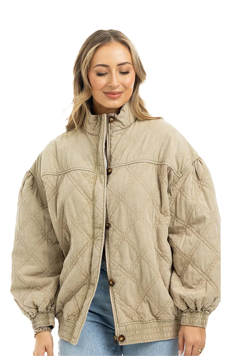 Beige Luxe Garment Washed Oversized Jacket