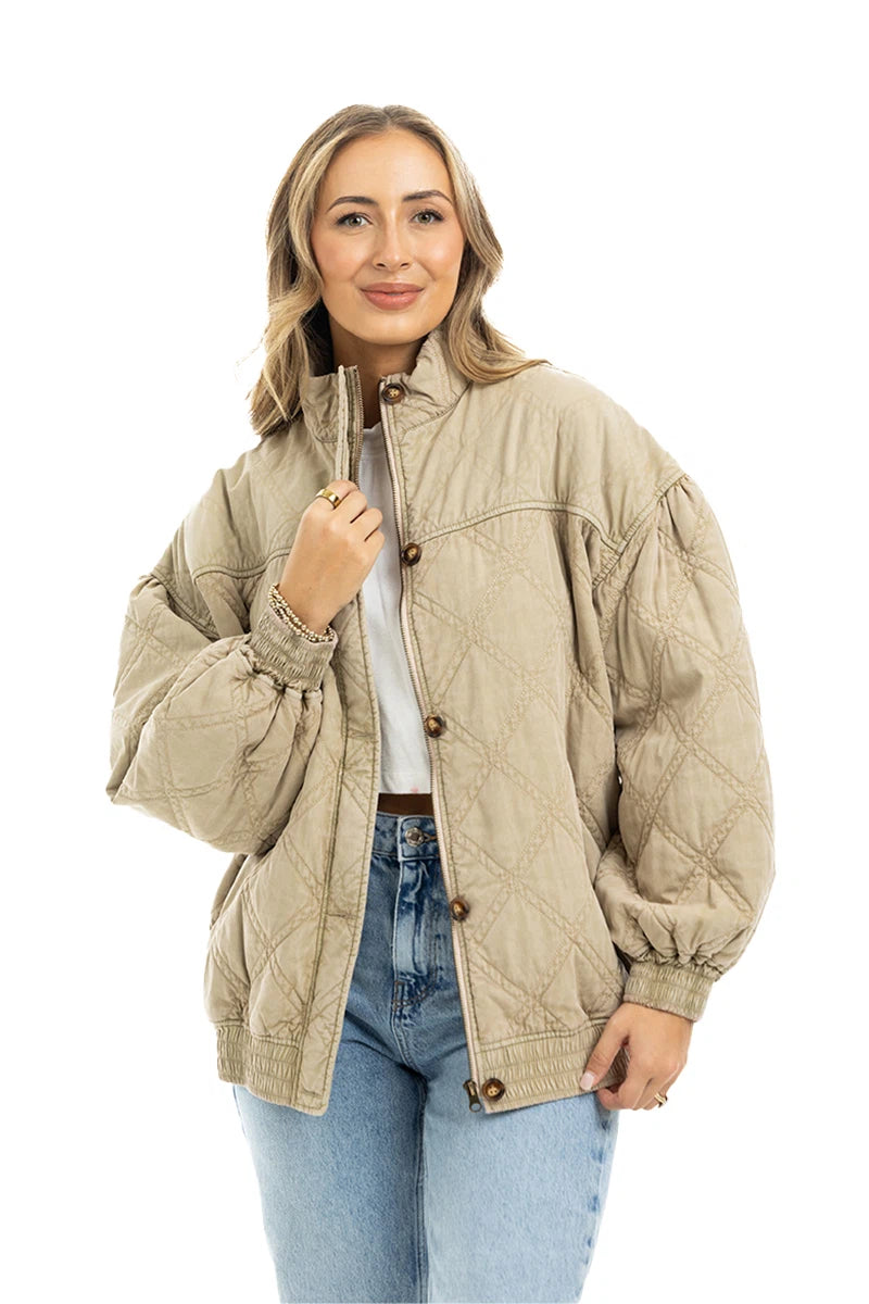 Beige Luxe Garment Washed Oversized Jacket