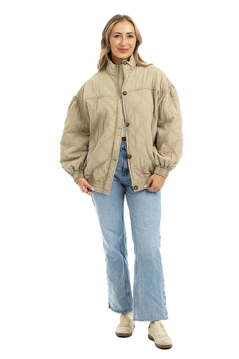 Beige Luxe Garment Washed Oversized Jacket