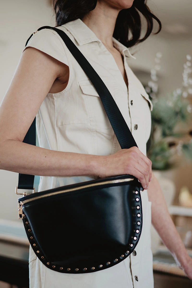 Black Gold-Studded Wholesale Structured Crossbody