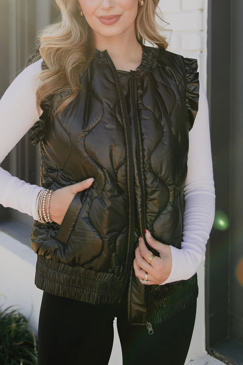 Black Metallic Wholesale Quilted Puffer Vest