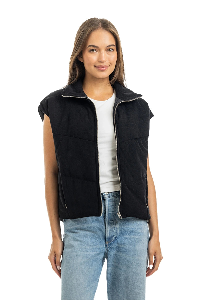 Black Corduroy Wholesale Puffer Vest Women's