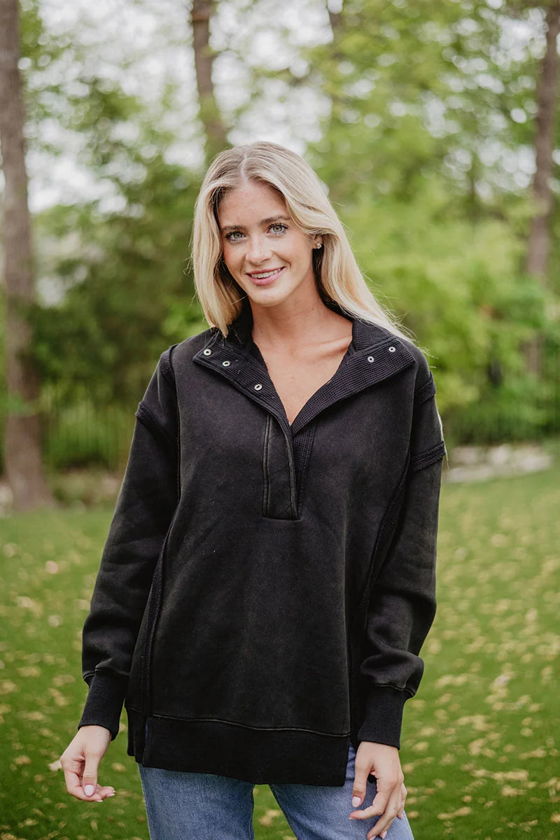 Black Vintage Wash Wholesale Pullover Jacket