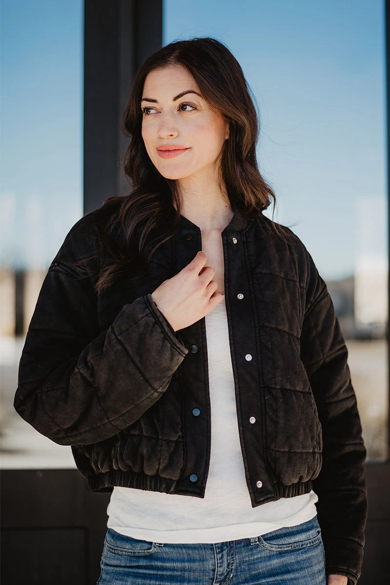 Black Quilted Bomber Wholesale Fall Jacket Women