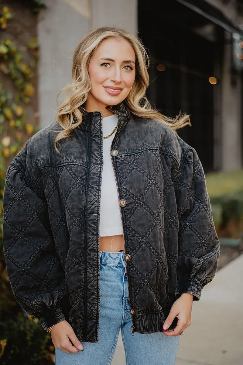 Charcoal Luxe Garment Washed Oversized Jacket