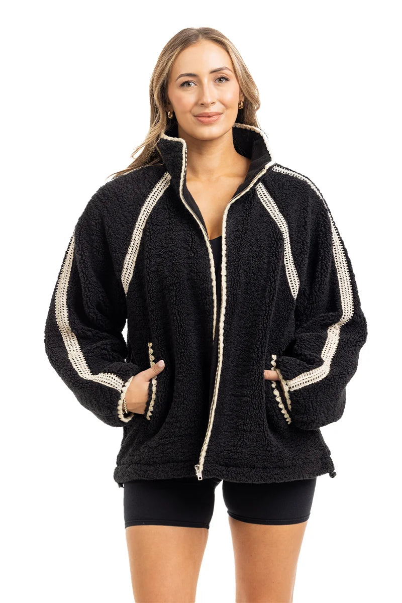 Black Sherpa Wholesale Lace Trim Jacket