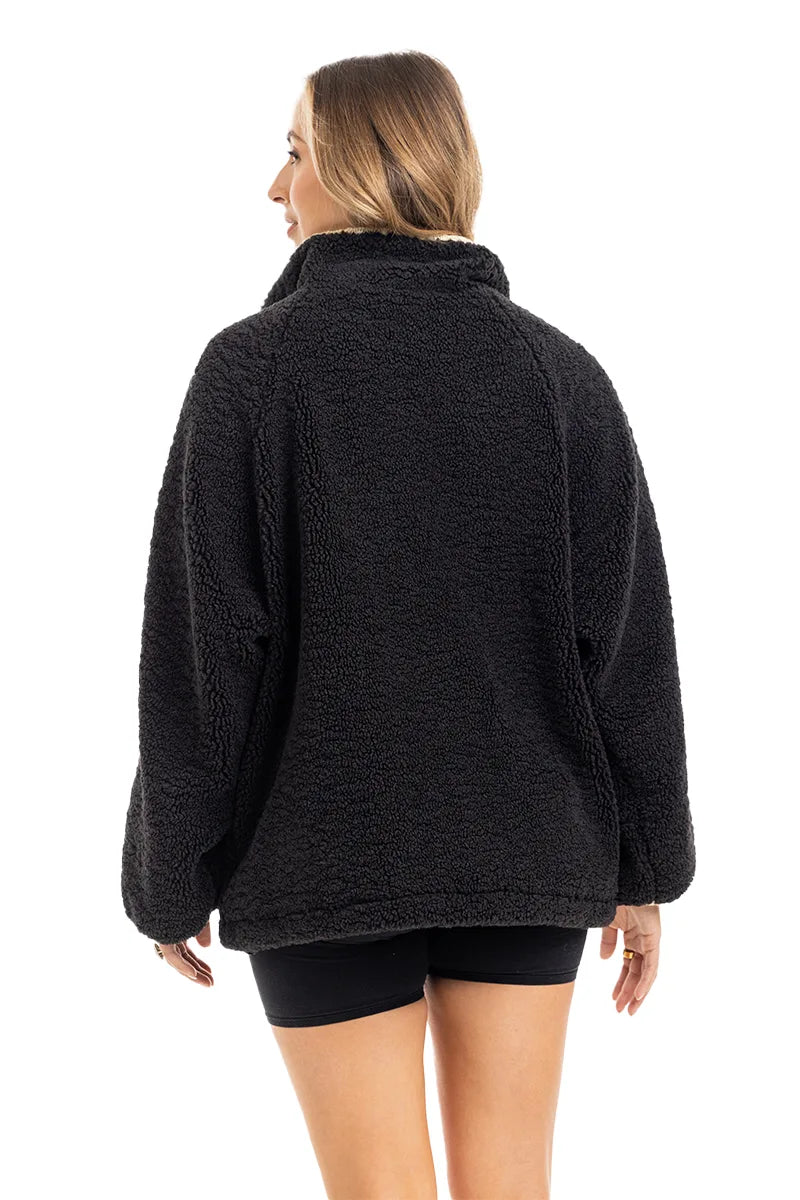 Black Sherpa Wholesale Lace Trim Jacket