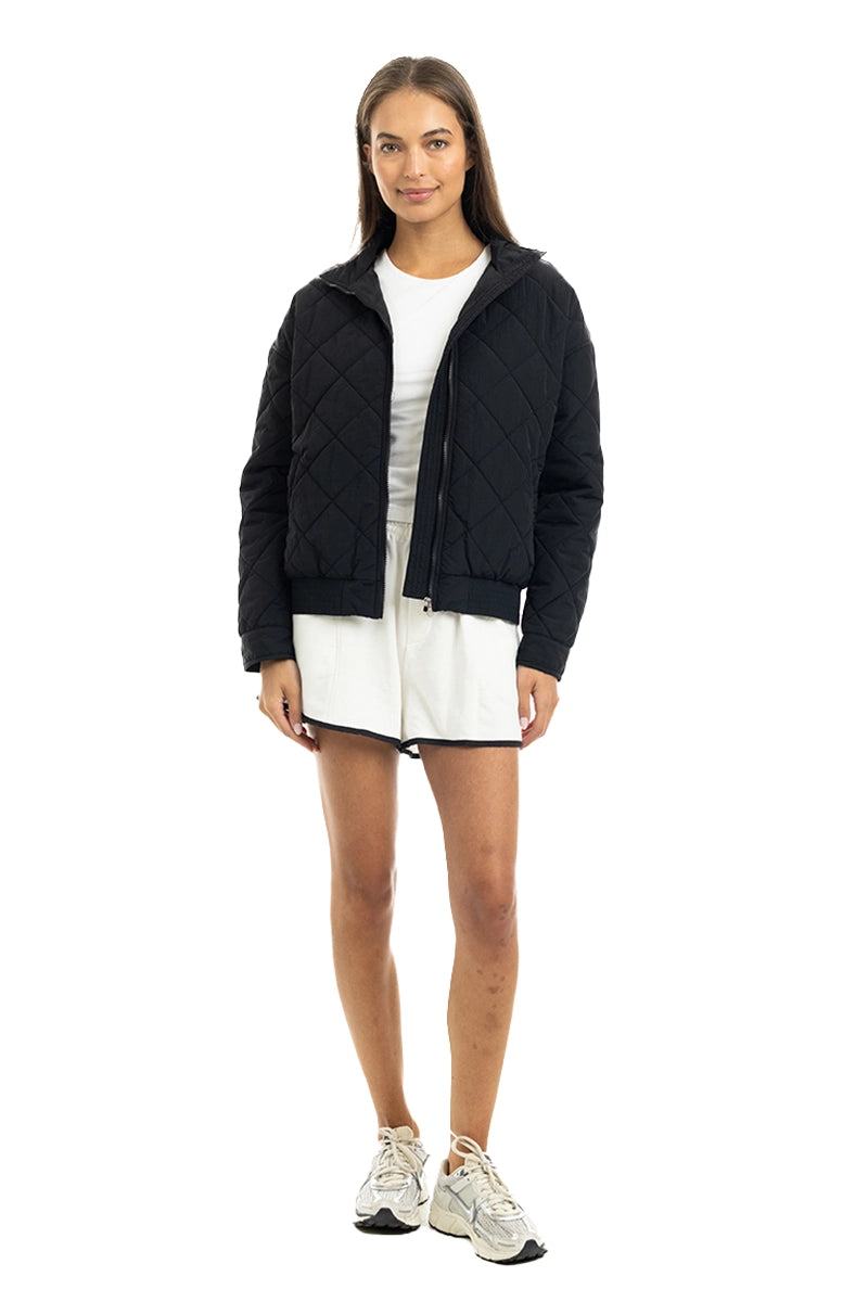 Black Sporty Wholesale Diamond Quilted Jacket