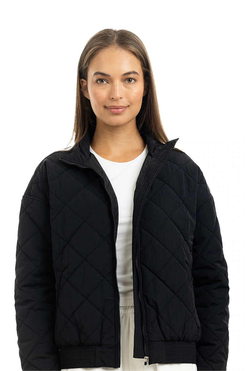 Black Sporty Wholesale Diamond Quilted Jacket