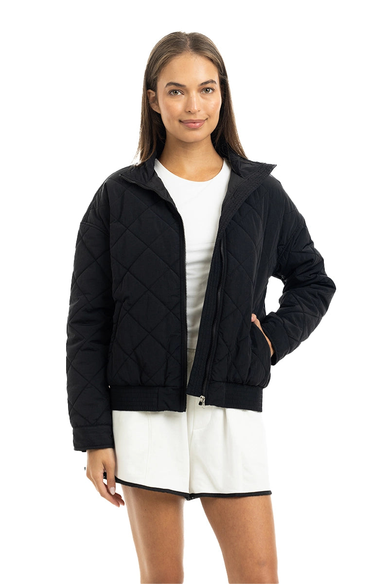 Black Sporty Wholesale Diamond Quilted Jacket
