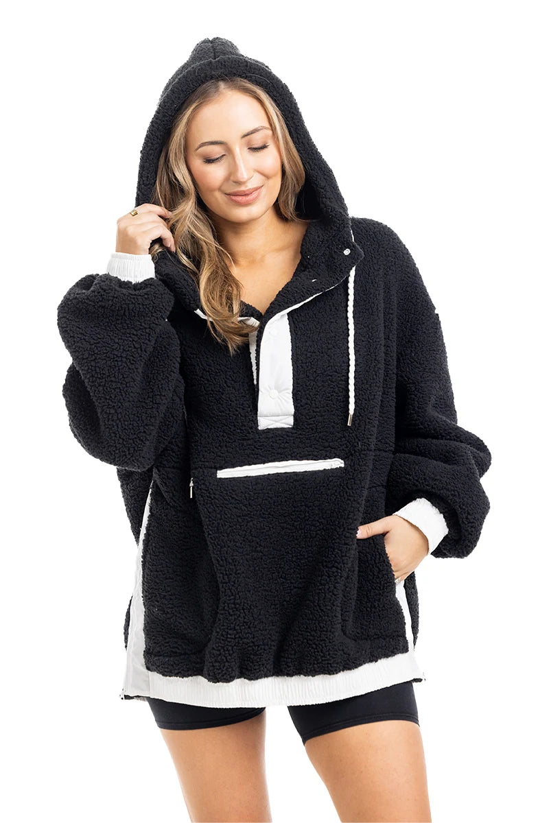 Black Sherpa Fleece Wholesale Pullover
