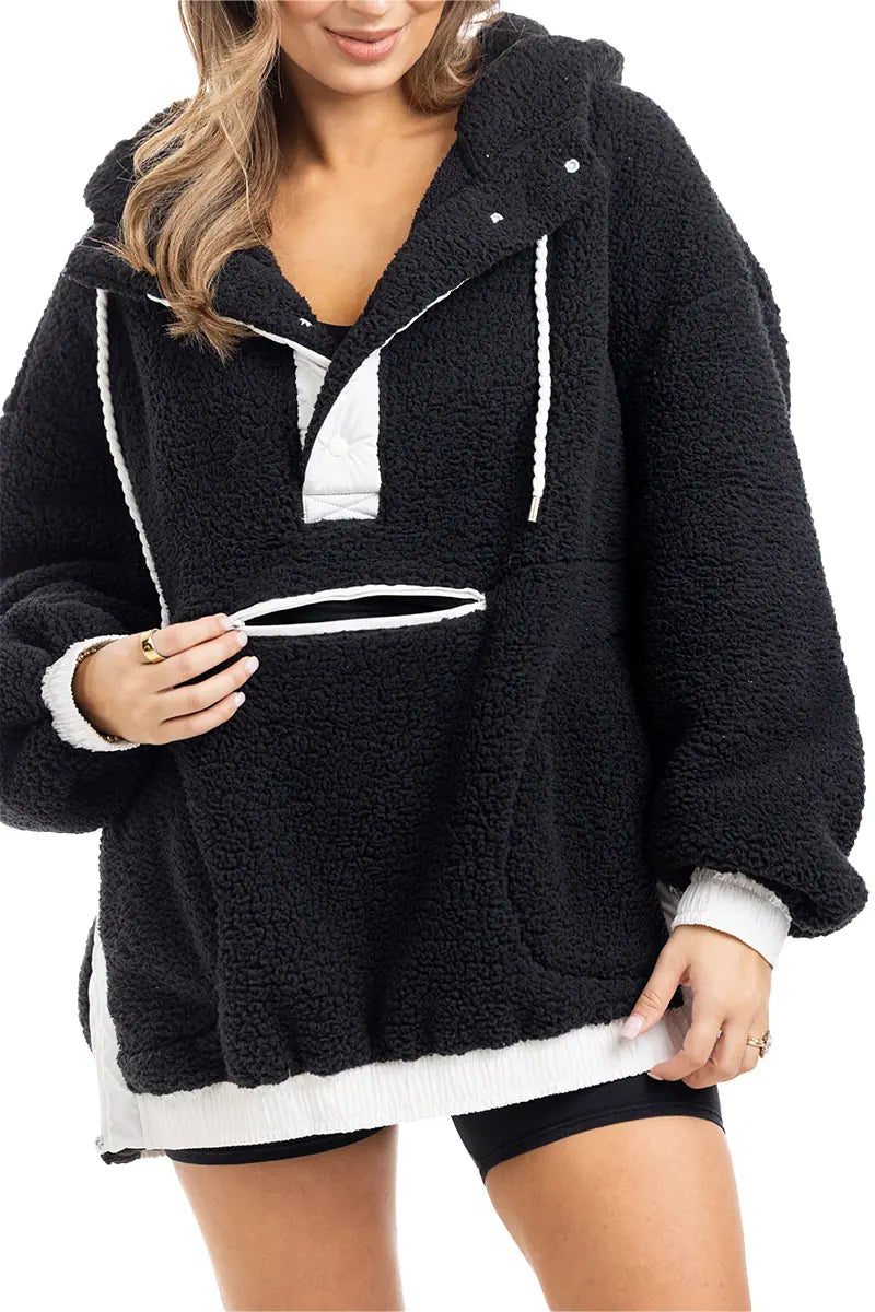 Black Sherpa Fleece Wholesale Pullover
