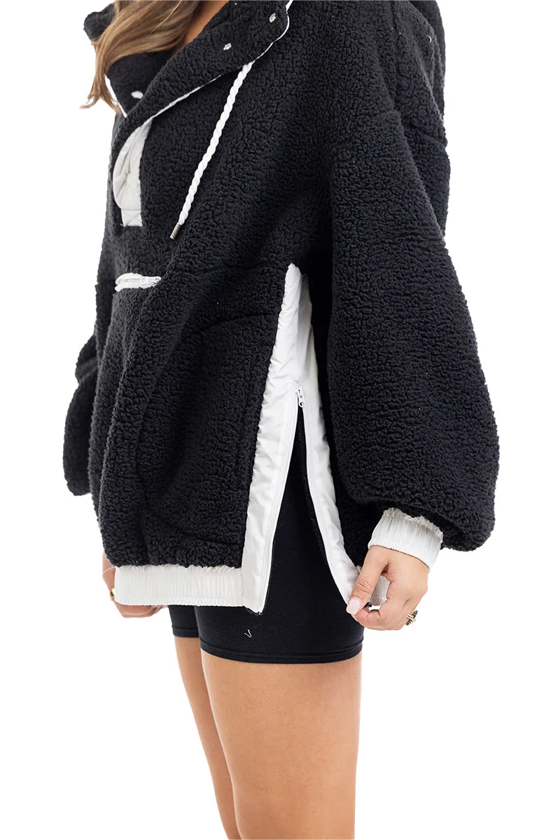 Black Sherpa Fleece Wholesale Pullover