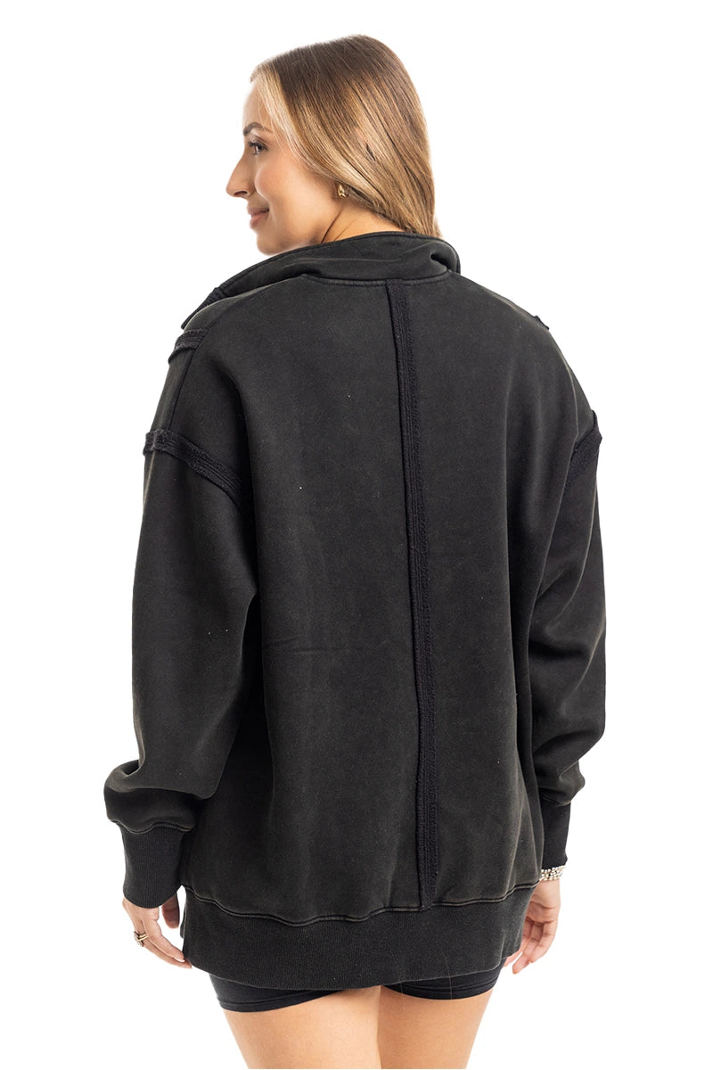 Black Vintage Wash Wholesale Pullover Jacket