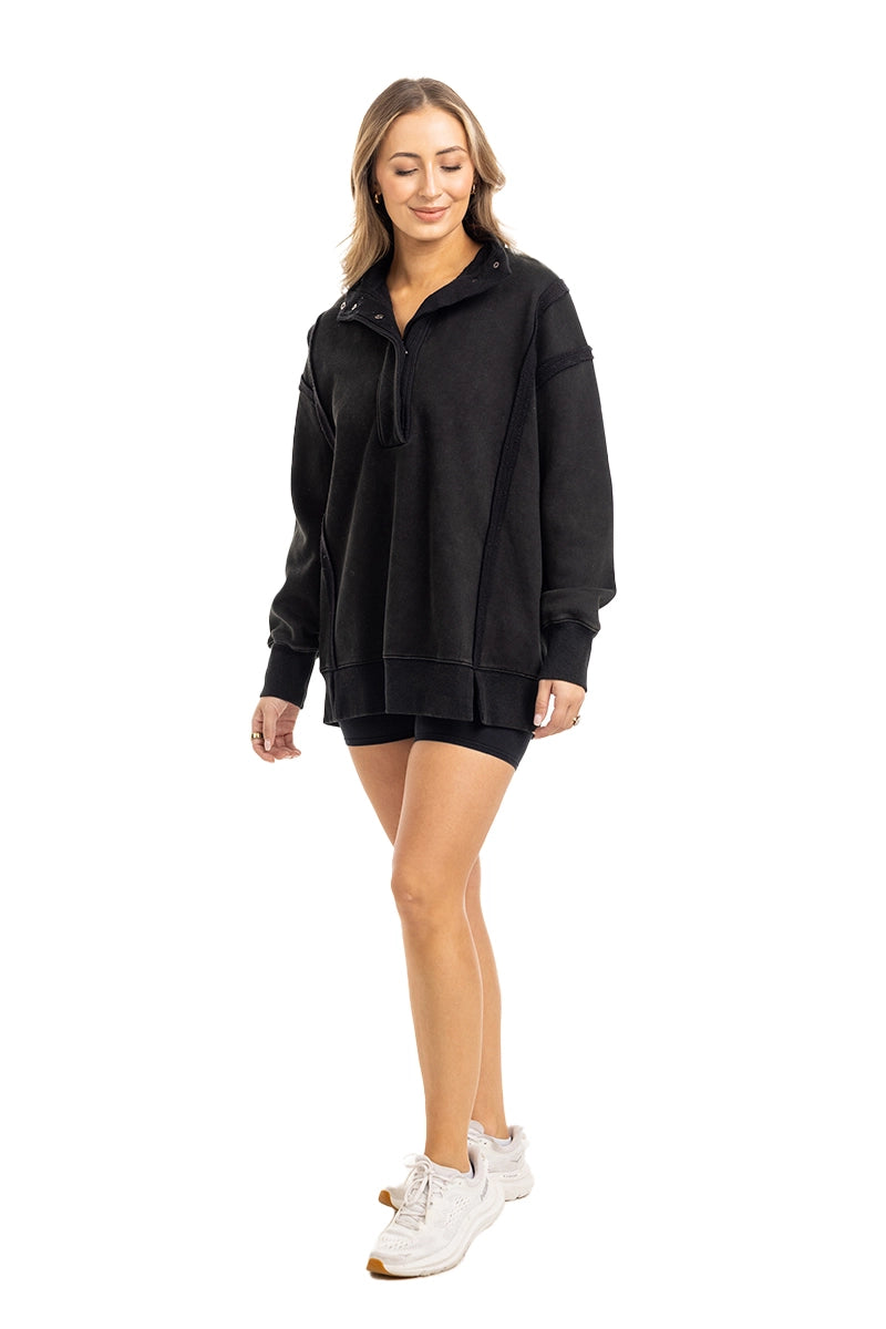 Black Vintage Wash Wholesale Pullover Jacket
