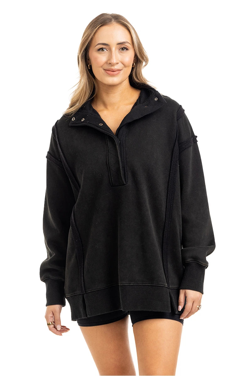 Black Vintage Wash Wholesale Pullover Jacket