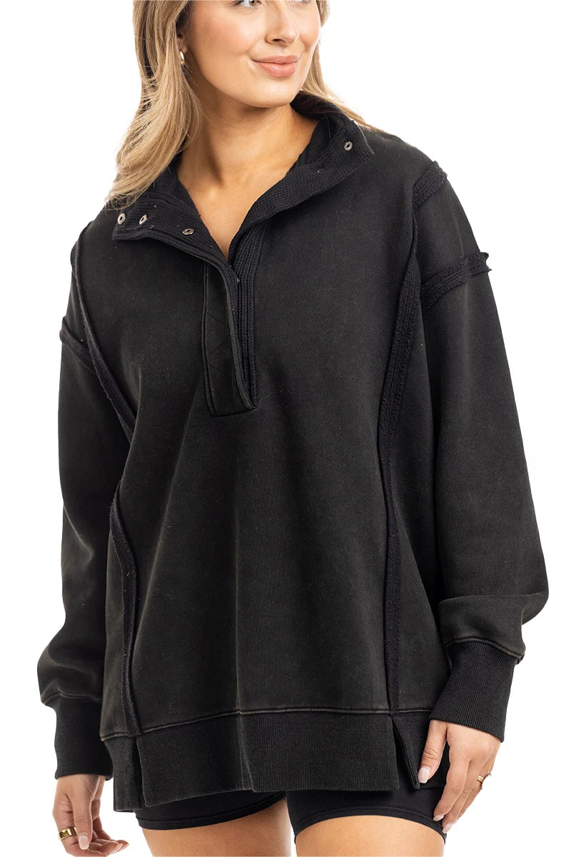 Black Vintage Wash Wholesale Pullover Jacket