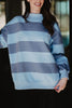 Light Blue and Navy Striped Mockneck Wholesale Sweatshirt