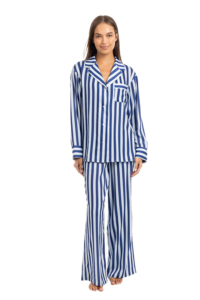 Light Blue and Navy Striped Wholesale Preppy Pajamas