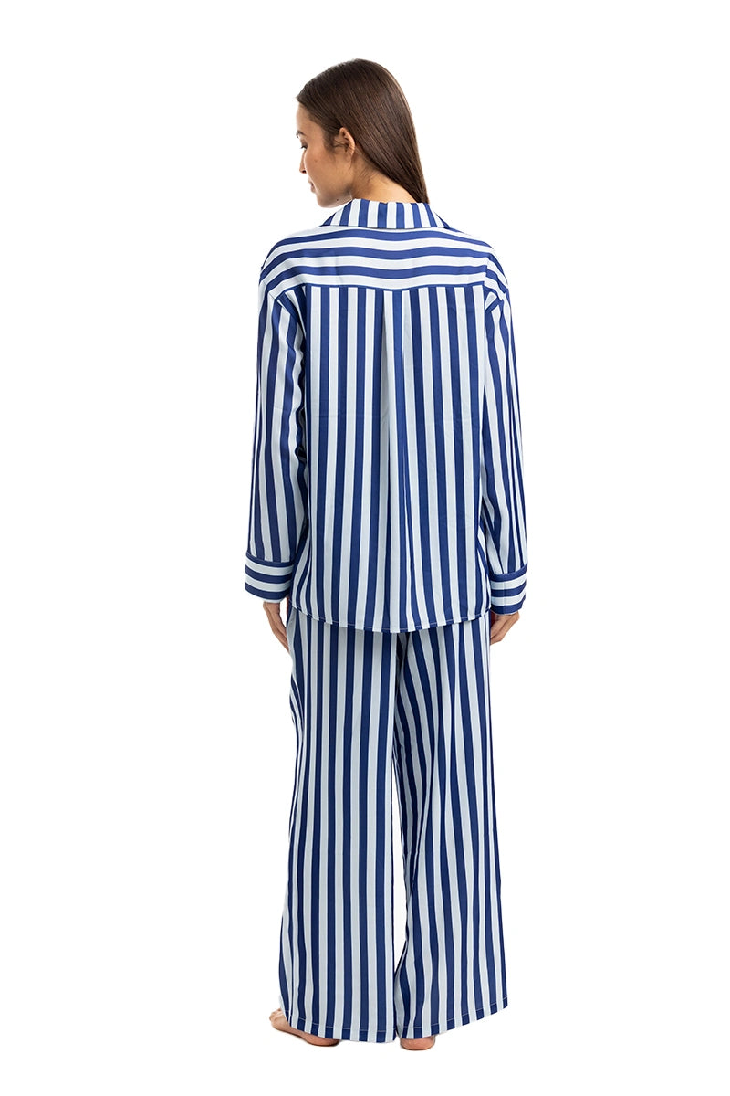 Light Blue and Navy Striped Wholesale Preppy Pajamas
