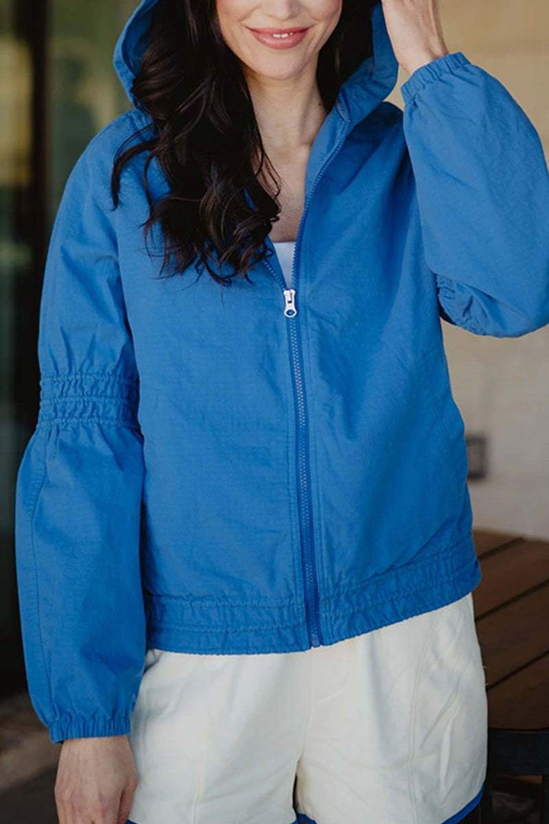 Blue Lightweight Hooded Fall Jacket Women