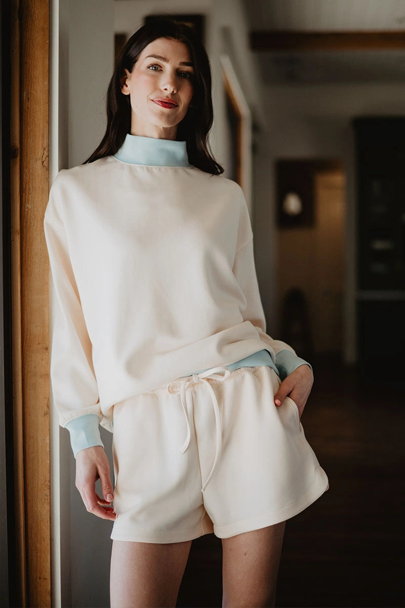 Beige & Light Blue Wholesale Duo Mockneck Set