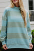 Aqua and Green Striped Wholesale Mockneck Pullover