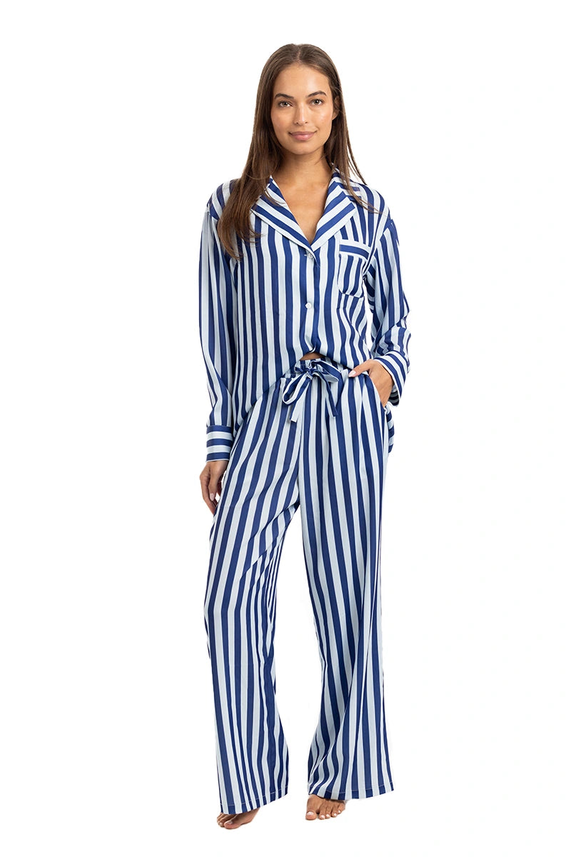 Light Blue and Navy Striped Wholesale Preppy Pajamas
