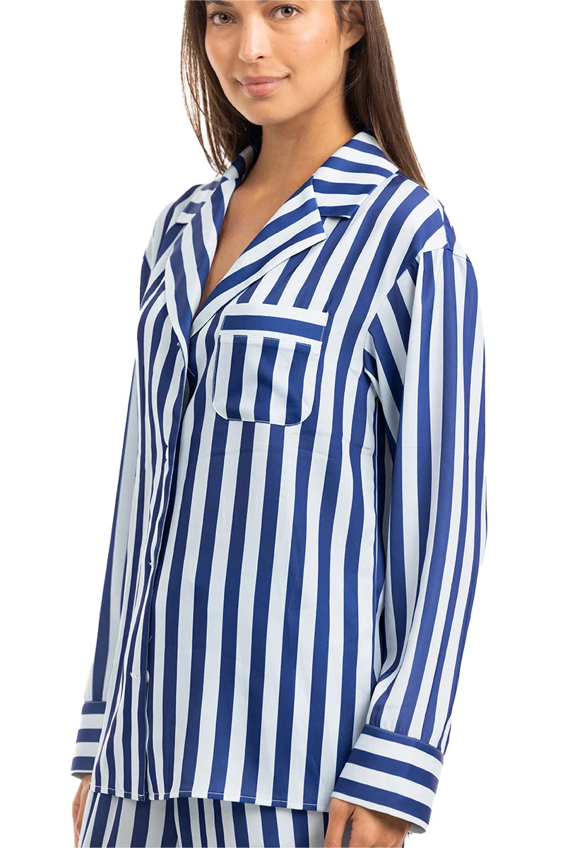 Light Blue and Navy Striped Wholesale Preppy Pajamas