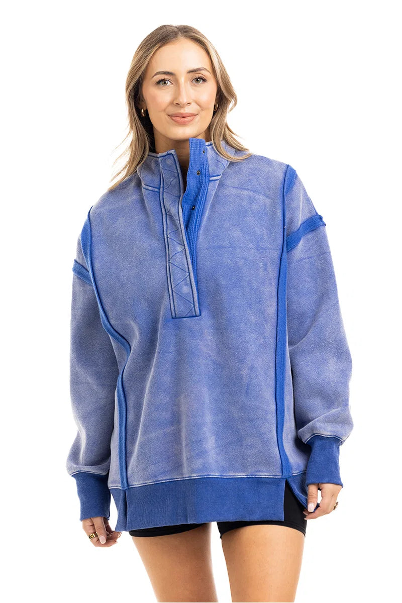 Blue Vintage Wash Wholesale Pullover Sweatshirt