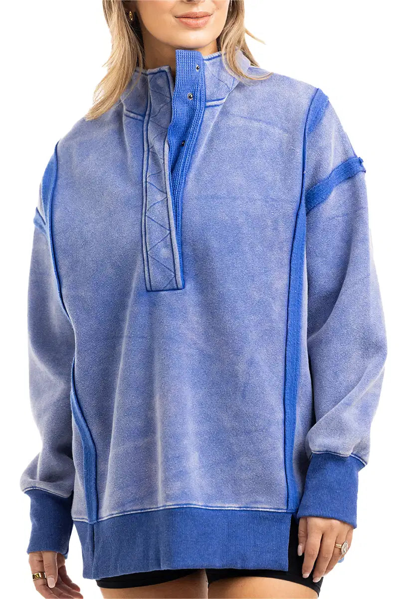 Blue Vintage Wash Wholesale Pullover Sweatshirt