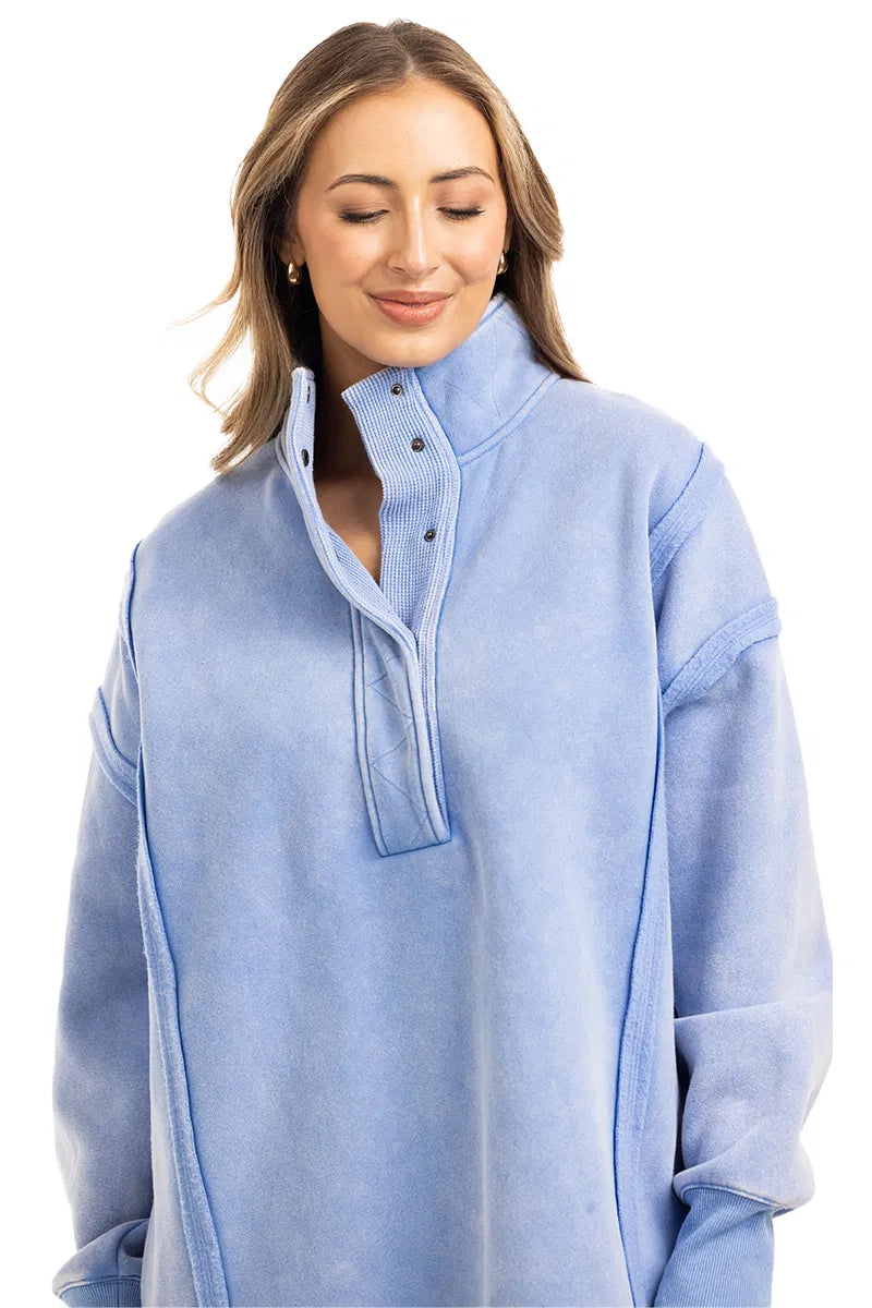 Light Blue Vintage Wash Wholesale Pullover Sweatshirt