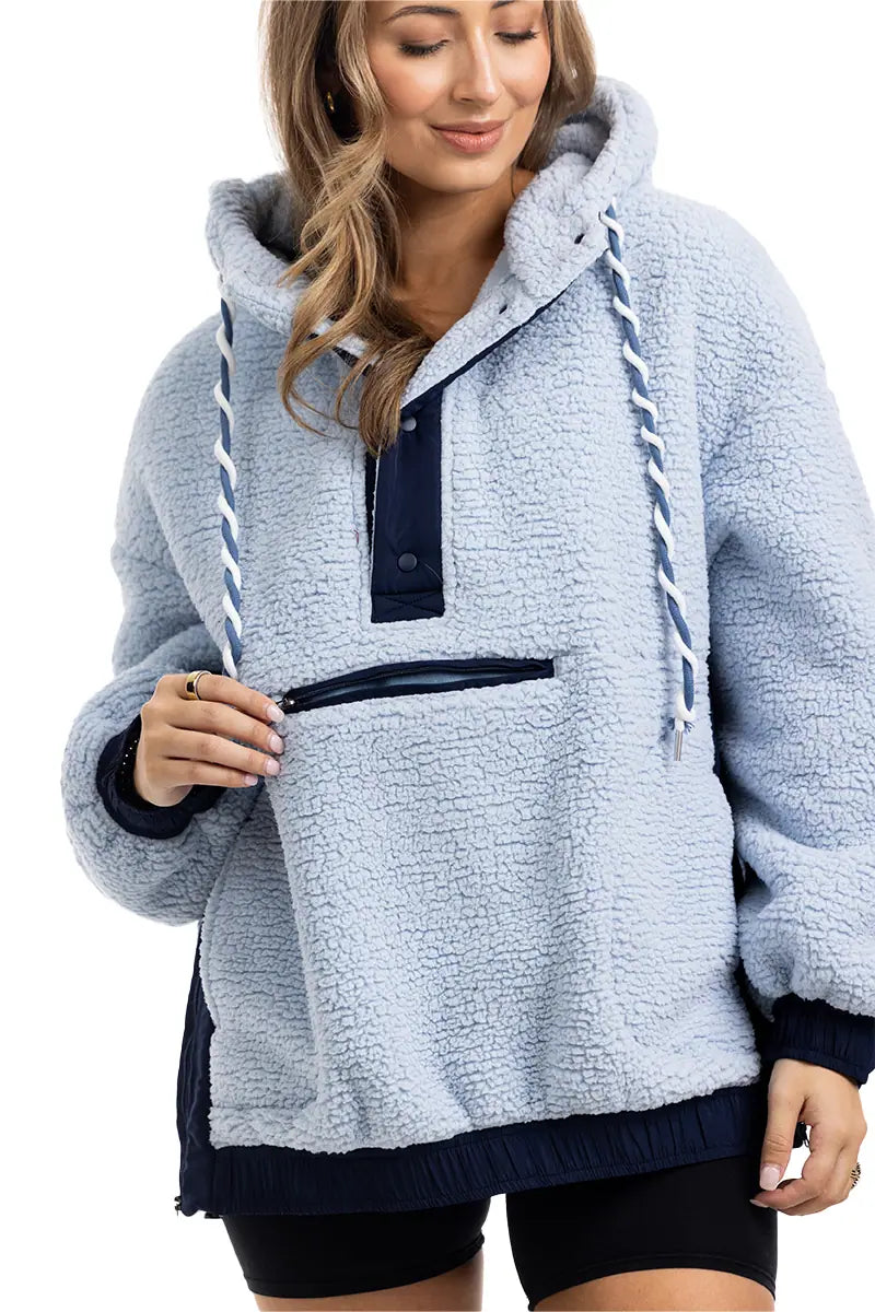 Light Blue Two-Toned Sherpa Pullover Jacket