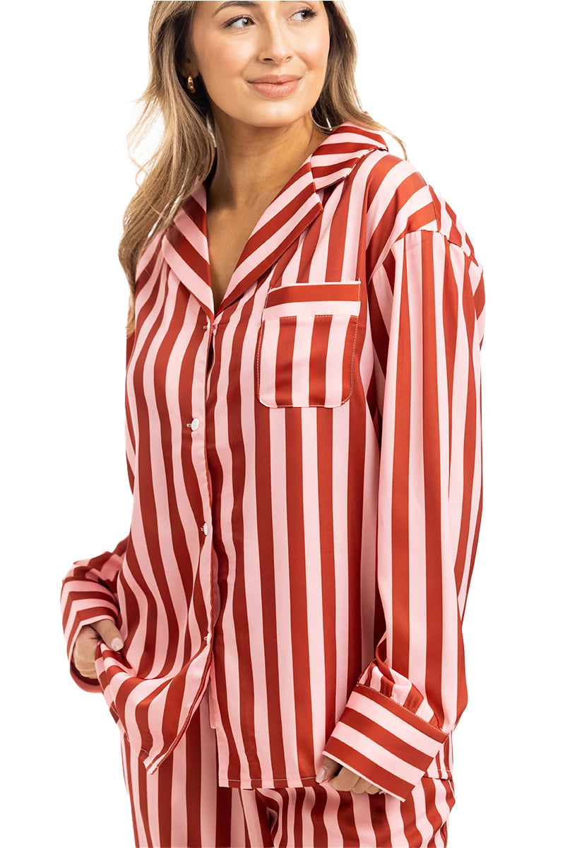 Blush Striped Satin Wholesale Women Matching Pajama Pants