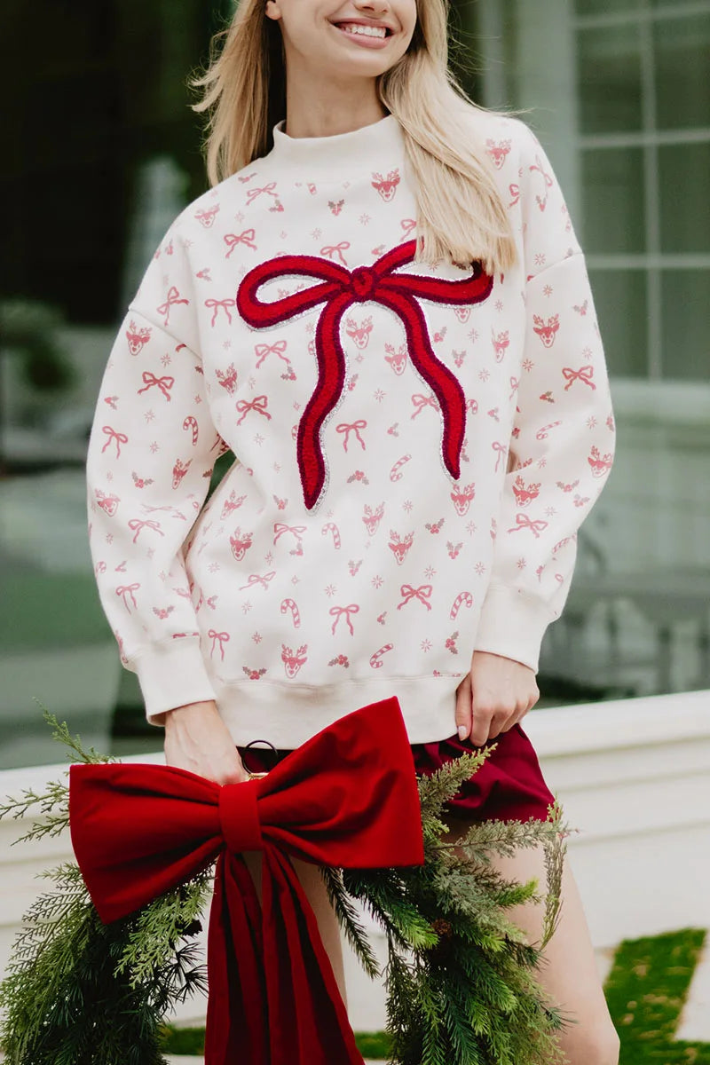 Bow Patch Reindeer Wholesale Mockneck Women