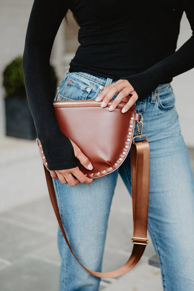 Brown Gold-Studded Crossbody Bags
