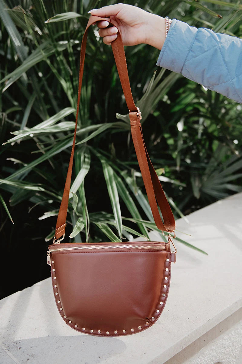 Brown Gold-Studded Crossbody Bags