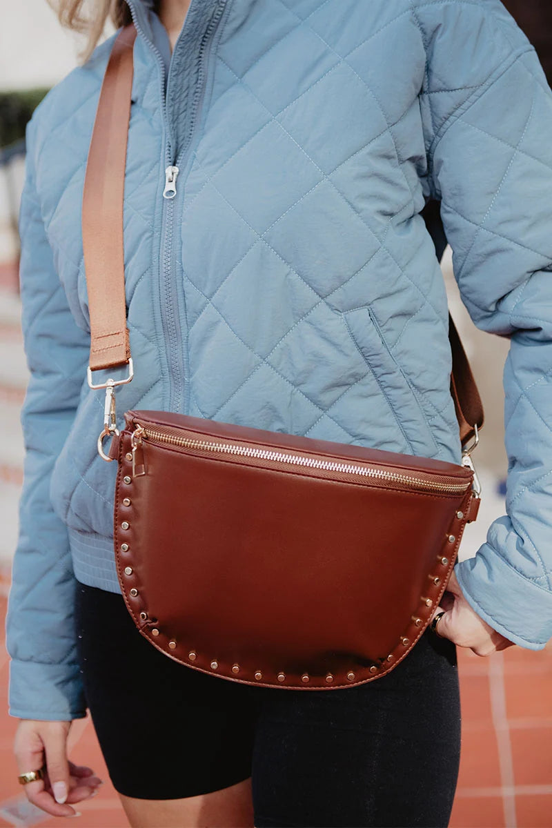 Brown Gold-Studded Crossbody Bags