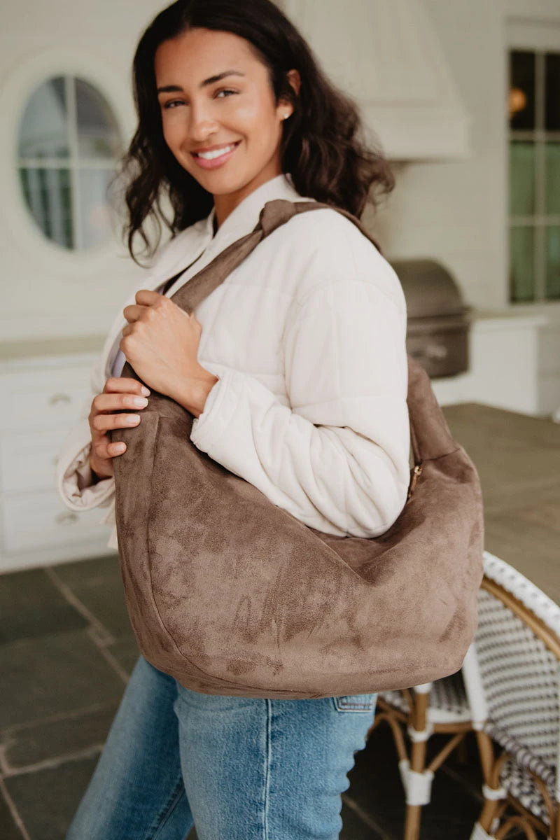 Coffee Brown Suede Tote Bag
