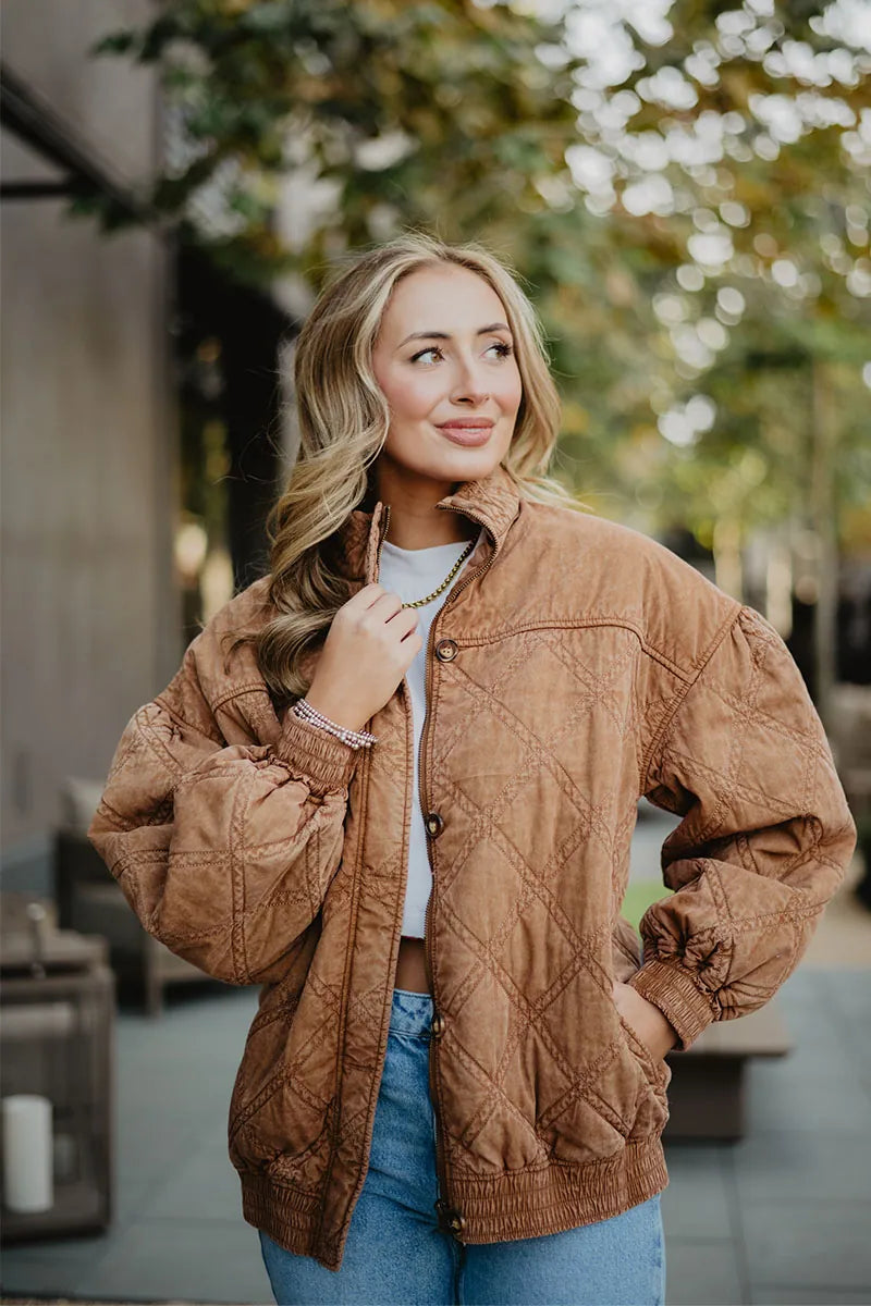 Brown Luxe Garment Washed Women's Jacket