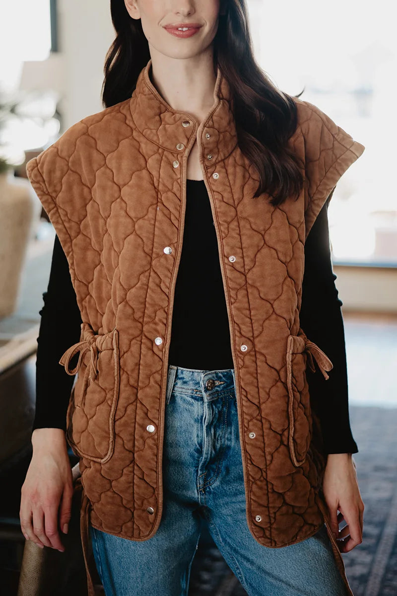 Brown Wholesale Oversized Garment Washed Vests