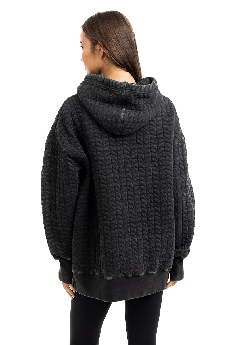 Charcoal Heart Quilted Garment Washed Hoodie