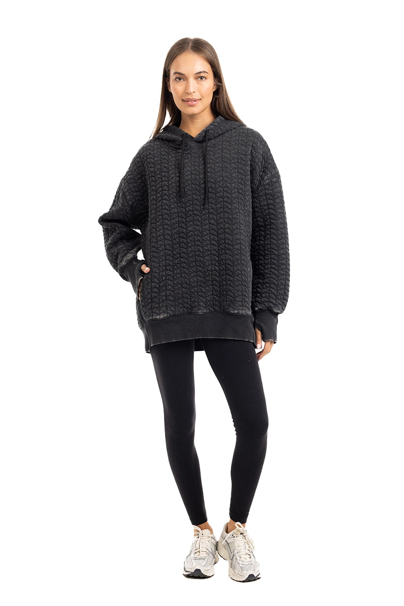 Charcoal Heart Quilted Garment Washed Hoodie